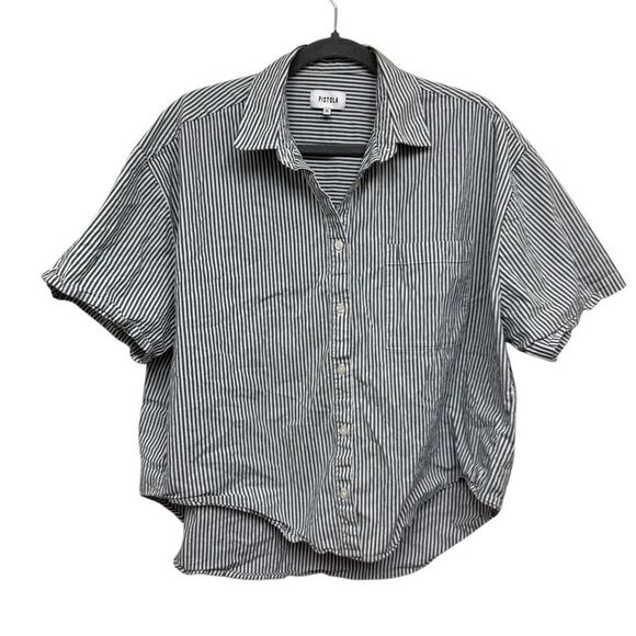 Pistola gray and white striped burrow down shirt size medium  - Picture 1 of 3